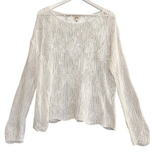 BIBI Crochet Open Knit Sweater Womens XL White Boho